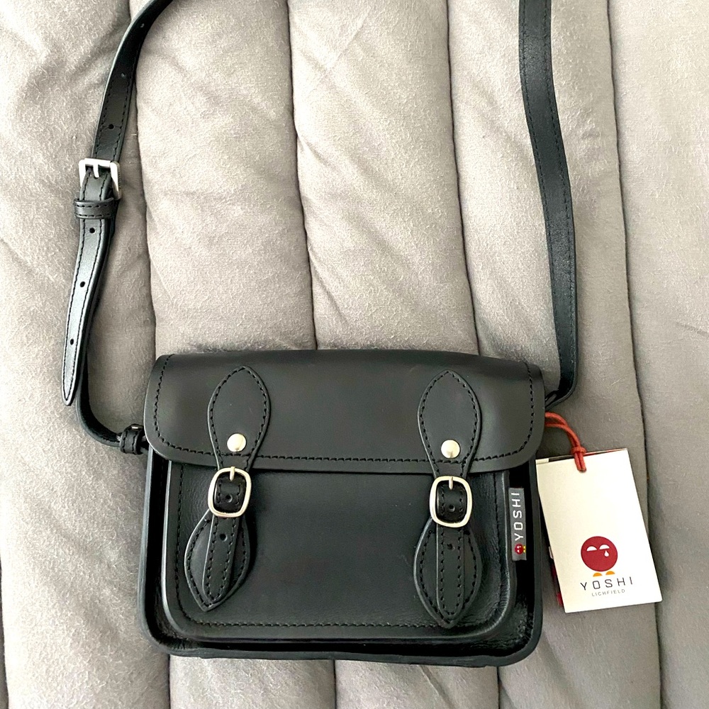 Genuine leather black crossbody purse